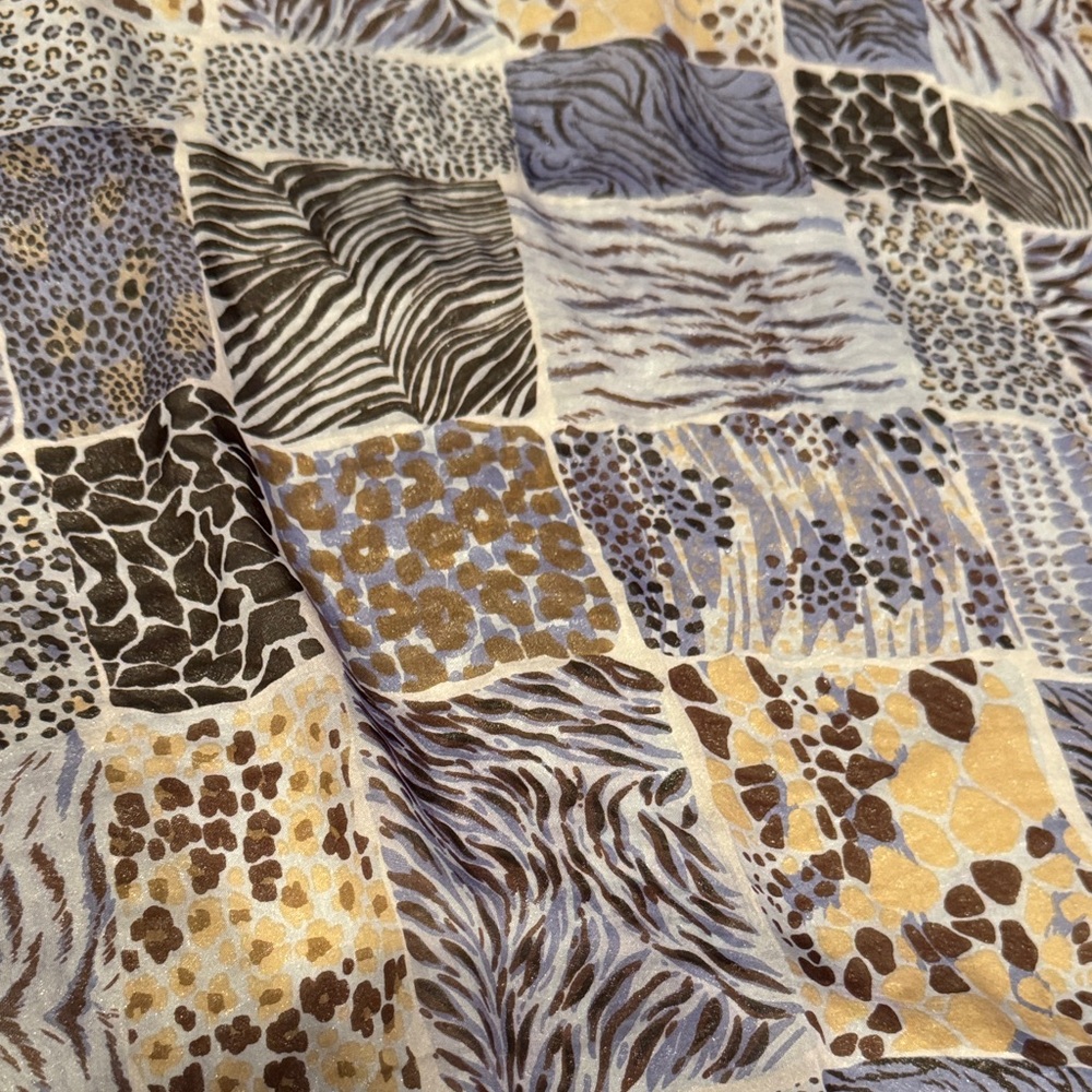 Moschino Silk Animal Print Gold and Blue Patchwork Scarf